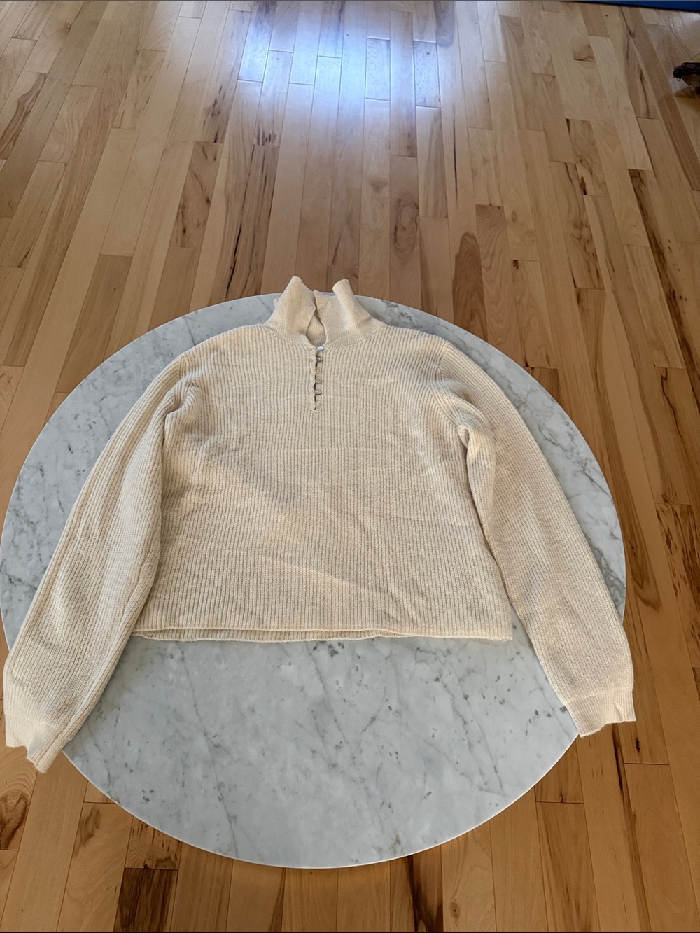 Mod Ref Cream Ribbed Turtleneck Half-button Sweater